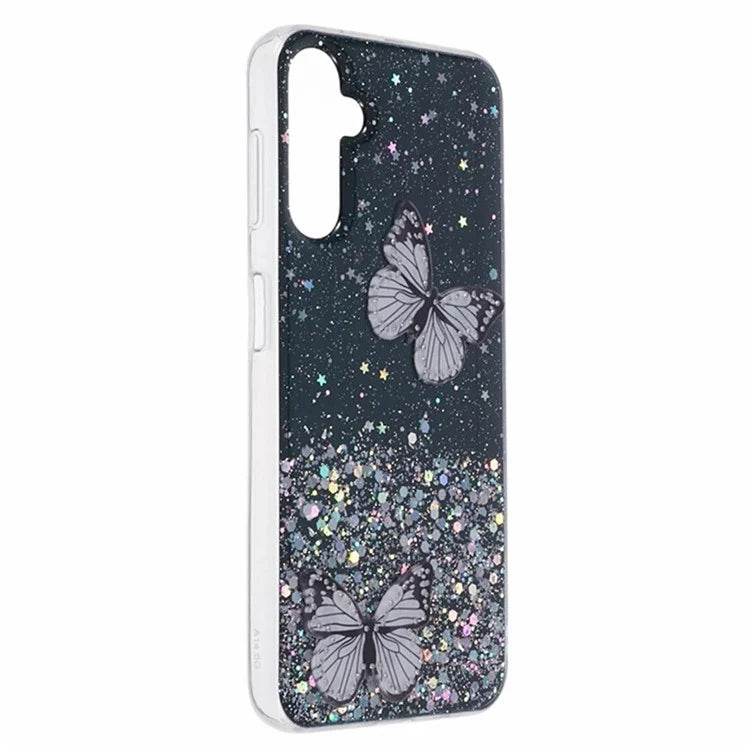 WANLONFENG AW Series for Samsung Galaxy A54 5G Case Glitter 3D Butterfly TPU Phone Cover with HD Film 2-in-1