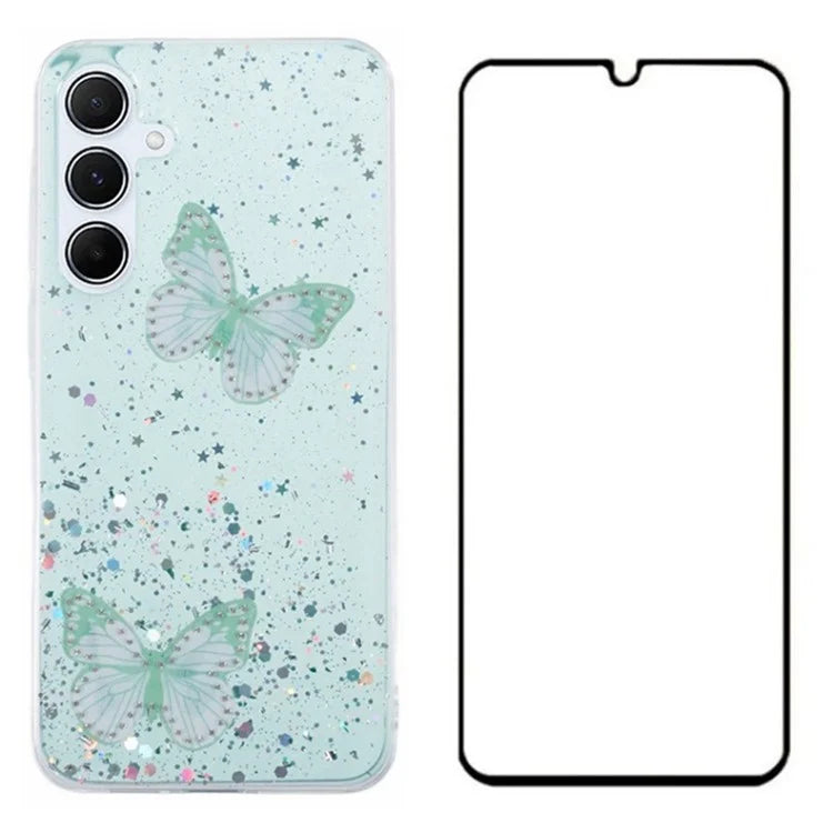 WANLONFENG AW Series for Samsung Galaxy A05s 4G TPU Case Epoxy 3D Butterfly Phone Cover with Screen Protector