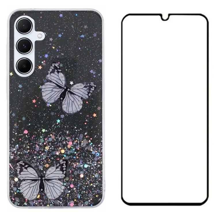 WANLONFENG AW Series for Samsung Galaxy A25 5G (Global) (161.0 X 76.5 X 8.3mm) Case Butterfly TPU Phone Cover with Screen Film