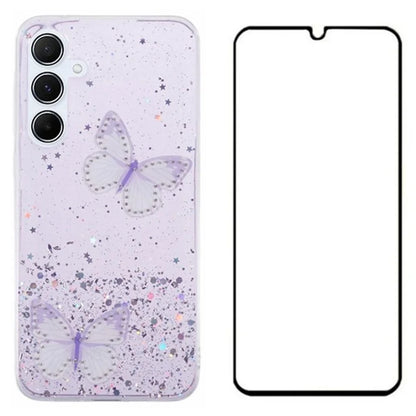 WANLONFENG AW Series for Samsung Galaxy A25 5G (Global) (161.0 X 76.5 X 8.3mm) Case Butterfly TPU Phone Cover with Screen Film