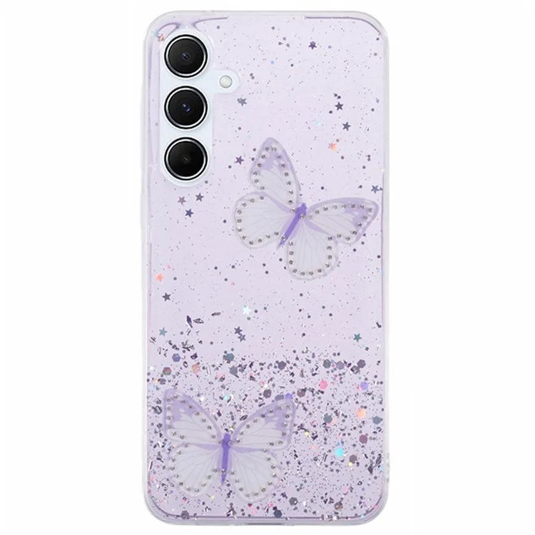 WANLONFENG AW Series for Samsung Galaxy A25 5G (Global) (161.0 X 76.5 X 8.3mm) Case Butterfly TPU Phone Cover with Screen Film