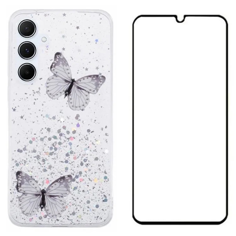WANLONFENG AW Series for Samsung Galaxy A25 5G (Global) (161.0 X 76.5 X 8.3mm) Case Butterfly TPU Phone Cover with Screen Film