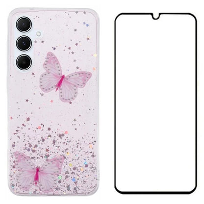 WANLONFENG AW Series for Samsung Galaxy A25 5G (Global) (161.0 X 76.5 X 8.3mm) Case Butterfly TPU Phone Cover with Screen Film
