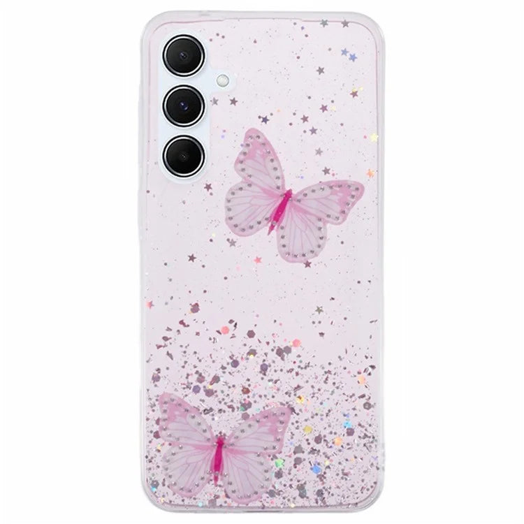 WANLONFENG AW Series for Samsung Galaxy A25 5G (Global) (161.0 X 76.5 X 8.3mm) Case Butterfly TPU Phone Cover with Screen Film