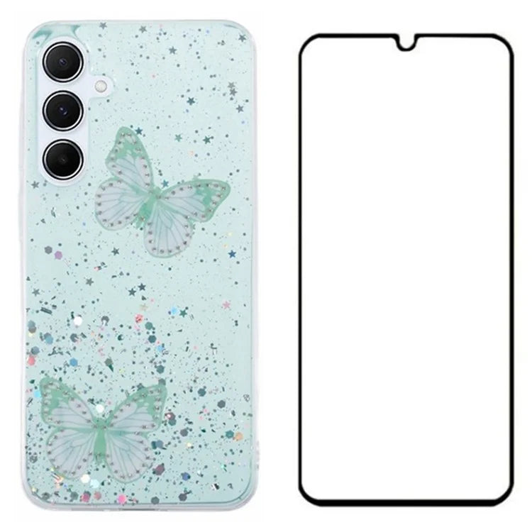 WANLONFENG AW Series for Samsung Galaxy A25 5G (Global) (161.0 X 76.5 X 8.3mm) Case Butterfly TPU Phone Cover with Screen Film
