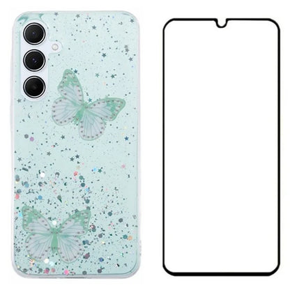 WANLONFENG AW Series for Samsung Galaxy A25 5G (Global) (161.0 X 76.5 X 8.3mm) Case Butterfly TPU Phone Cover with Screen Film