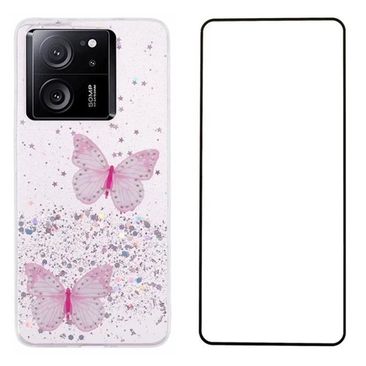 WANLONFENG AW Series for Xiaomi 13T / 13T Pro / Redmi K60 Ultra Case with Screen Film TPU Phone Cover 3D Butterfly