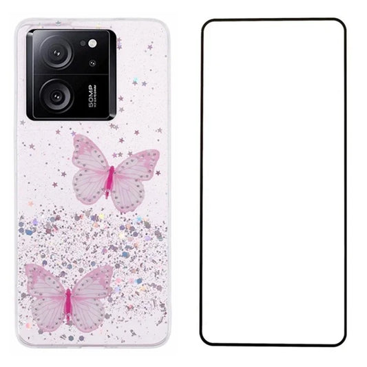 WANLONFENG AW Series for Xiaomi 13T / 13T Pro / Redmi K60 Ultra Case with Screen Film TPU Phone Cover 3D Butterfly