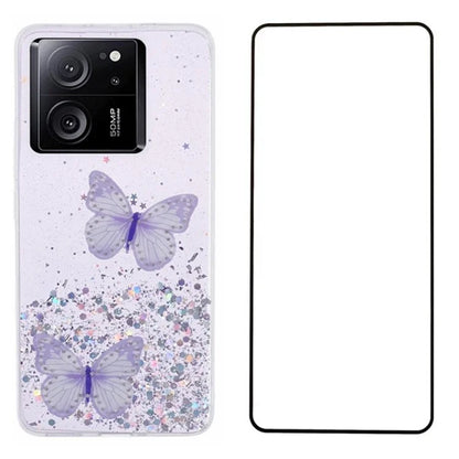 WANLONFENG AW Series for Xiaomi 13T / 13T Pro / Redmi K60 Ultra Case with Screen Film TPU Phone Cover 3D Butterfly