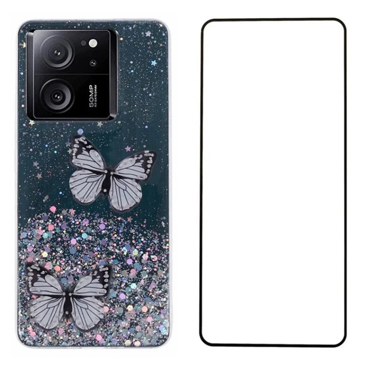 WANLONFENG AW Series for Xiaomi 13T / 13T Pro / Redmi K60 Ultra Case with Screen Film TPU Phone Cover 3D Butterfly
