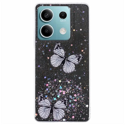 WANLONFENG AW Series for Xiaomi Redmi Note 13 5G Case Butterfly Epoxy TPU Sparkle Phone Cover with Screen Film