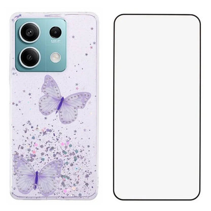 WANLONFENG AW Series for Xiaomi Redmi Note 13 5G Case Butterfly Epoxy TPU Sparkle Phone Cover with Screen Film