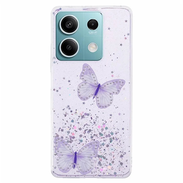 WANLONFENG AW Series for Xiaomi Redmi Note 13 5G Case Butterfly Epoxy TPU Sparkle Phone Cover with Screen Film
