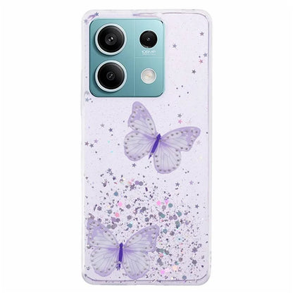 WANLONFENG AW Series for Xiaomi Redmi Note 13 5G Case Butterfly Epoxy TPU Sparkle Phone Cover with Screen Film