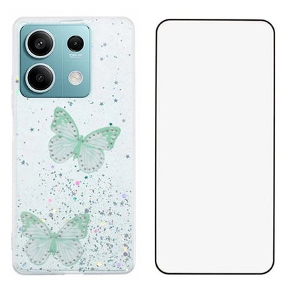 WANLONFENG AW Series for Xiaomi Redmi Note 13 5G Case Butterfly Epoxy TPU Sparkle Phone Cover with Screen Film