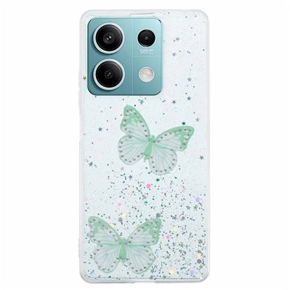 WANLONFENG AW Series for Xiaomi Redmi Note 13 5G Case Butterfly Epoxy TPU Sparkle Phone Cover with Screen Film