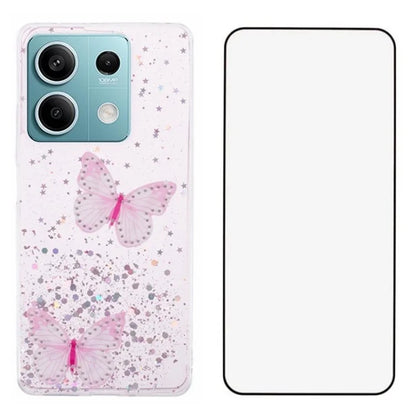 WANLONFENG AW Series for Xiaomi Redmi Note 13 5G Case Butterfly Epoxy TPU Sparkle Phone Cover with Screen Film
