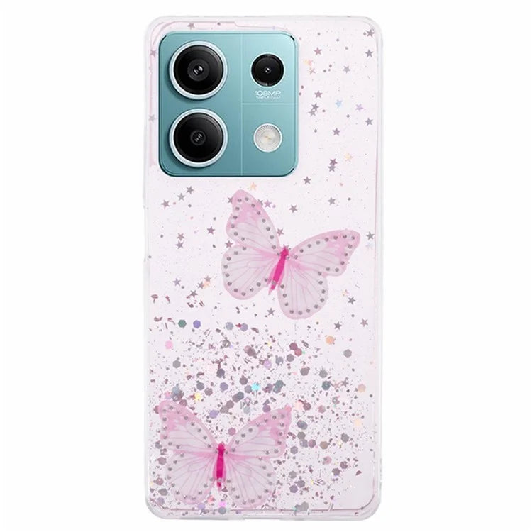 WANLONFENG AW Series for Xiaomi Redmi Note 13 5G Case Butterfly Epoxy TPU Sparkle Phone Cover with Screen Film