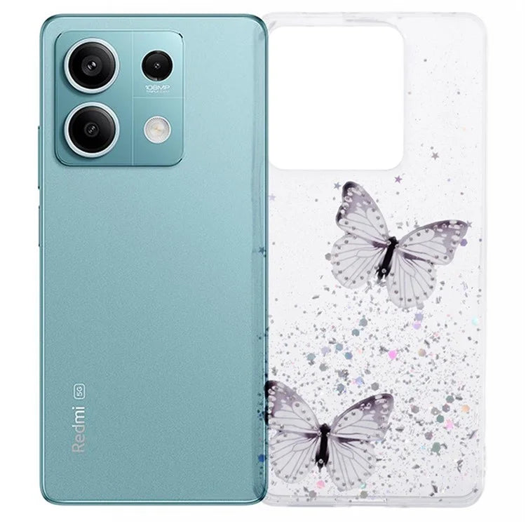 WANLONFENG AW Series for Xiaomi Redmi Note 13 5G Case Butterfly Epoxy TPU Sparkle Phone Cover with Screen Film