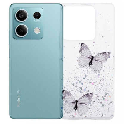 WANLONFENG AW Series for Xiaomi Redmi Note 13 5G Case Butterfly Epoxy TPU Sparkle Phone Cover with Screen Film