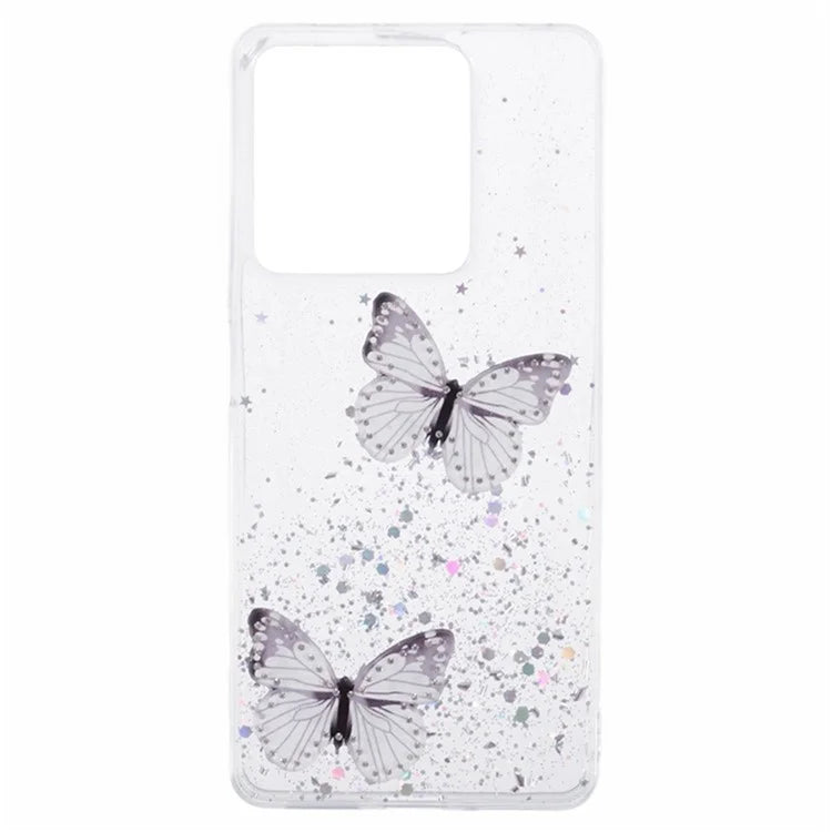 WANLONFENG AW Series for Xiaomi Redmi Note 13 5G Case Butterfly Epoxy TPU Sparkle Phone Cover with Screen Film