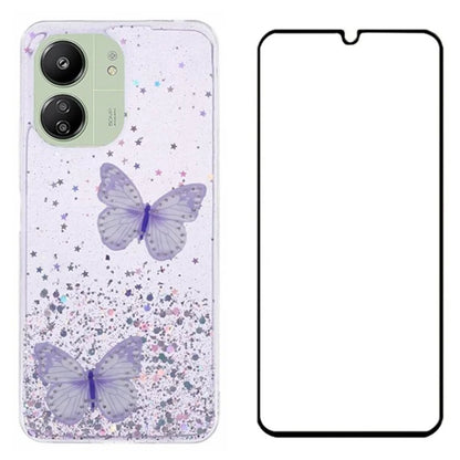 WANLONFENG AW Series for Xiaomi Redmi 13R 5G / 13C 4G / 5G / Poco C65 4G / M6 5G Case PVC Butterfly TPU Phone Cover with Screen Film