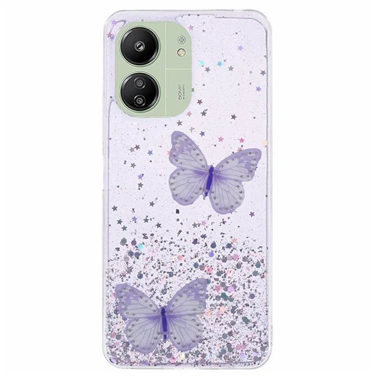 WANLONFENG AW Series for Xiaomi Redmi 13R 5G / 13C 4G / 5G / Poco C65 4G / M6 5G Case PVC Butterfly TPU Phone Cover with Screen Film