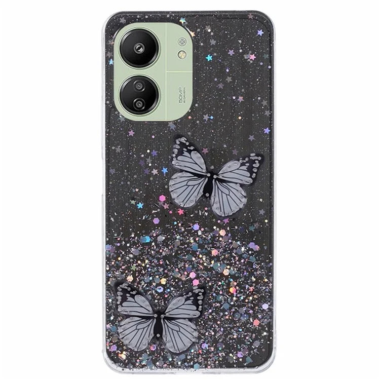 WANLONFENG AW Series for Xiaomi Redmi 13R 5G / 13C 4G / 5G / Poco C65 4G / M6 5G Case PVC Butterfly TPU Phone Cover with Screen Film