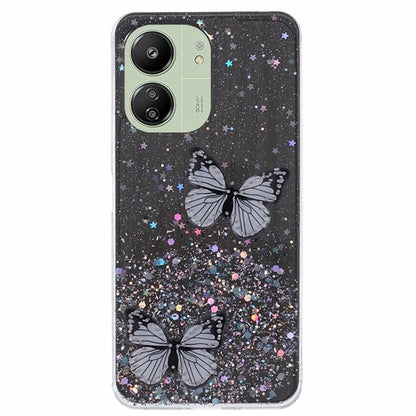WANLONFENG AW Series for Xiaomi Redmi 13R 5G / 13C 4G / 5G / Poco C65 4G / M6 5G Case PVC Butterfly TPU Phone Cover with Screen Film