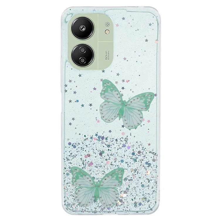 WANLONFENG AW Series for Xiaomi Redmi 13R 5G / 13C 4G / 5G / Poco C65 4G / M6 5G Case PVC Butterfly TPU Phone Cover with Screen Film