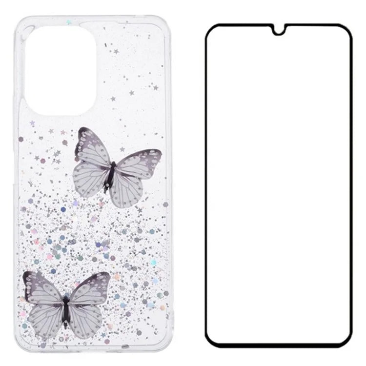 WANLONFENG AW Series for Xiaomi Redmi 13R 5G / 13C 4G / 5G / Poco C65 4G / M6 5G Case PVC Butterfly TPU Phone Cover with Screen Film