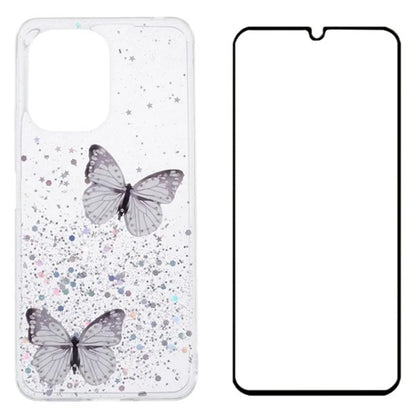 WANLONFENG AW Series for Xiaomi Redmi 13R 5G / 13C 4G / 5G / Poco C65 4G / M6 5G Case PVC Butterfly TPU Phone Cover with Screen Film