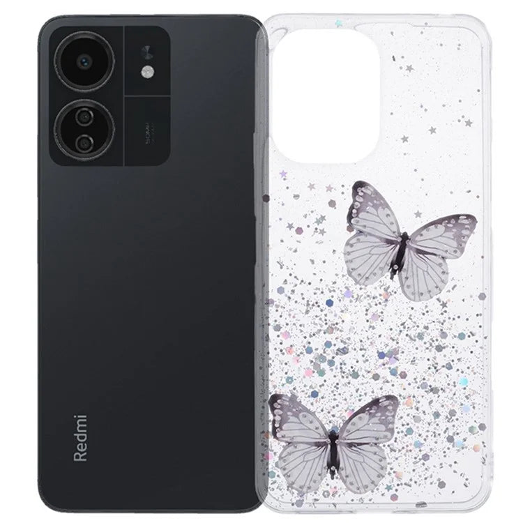 WANLONFENG AW Series for Xiaomi Redmi 13R 5G / 13C 4G / 5G / Poco C65 4G / M6 5G Case PVC Butterfly TPU Phone Cover with Screen Film