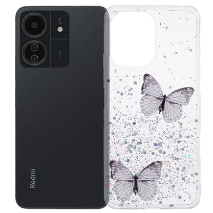 WANLONFENG AW Series for Xiaomi Redmi 13R 5G / 13C 4G / 5G / Poco C65 4G / M6 5G Case PVC Butterfly TPU Phone Cover with Screen Film