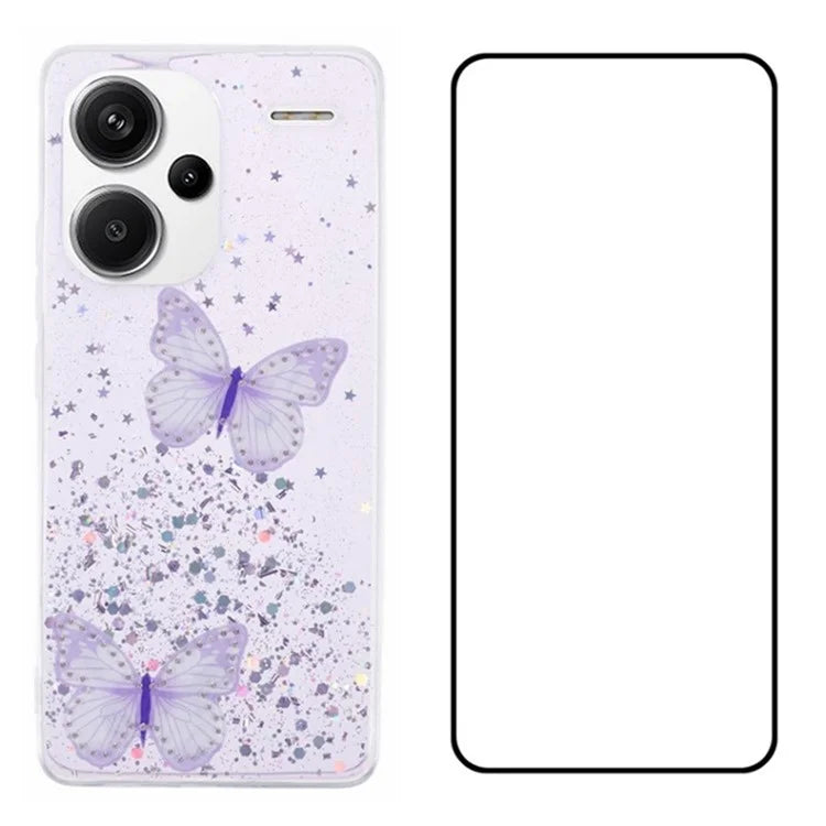 WANLONFENG AW Series for Xiaomi Redmi Note 13 Pro+ 5G Case TPU Phone Cover with Screen Film 3D Butterfly Bling