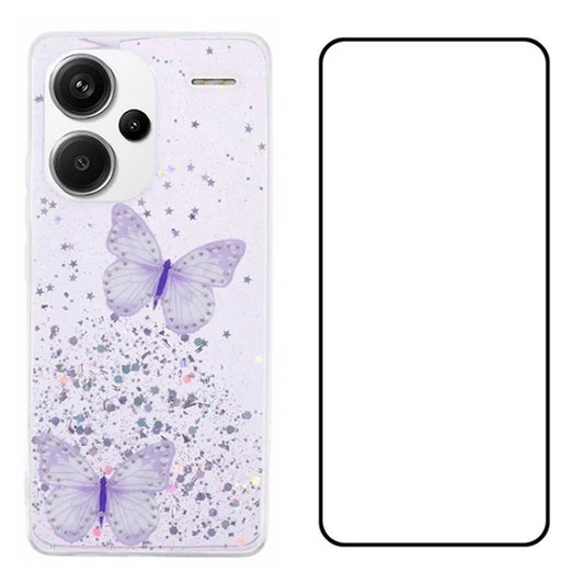 WANLONFENG AW Series for Xiaomi Redmi Note 13 Pro+ 5G Case TPU Phone Cover with Screen Film 3D Butterfly Bling