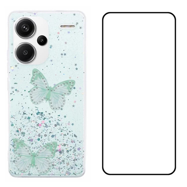 WANLONFENG AW Series for Xiaomi Redmi Note 13 Pro+ 5G Case TPU Phone Cover with Screen Film 3D Butterfly Bling