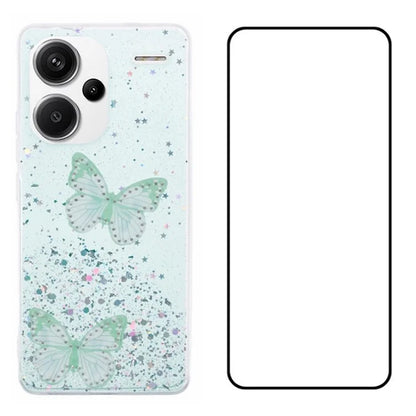 WANLONFENG AW Series for Xiaomi Redmi Note 13 Pro+ 5G Case TPU Phone Cover with Screen Film 3D Butterfly Bling