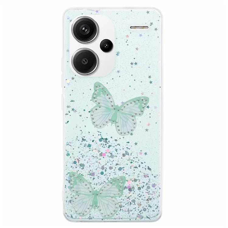 WANLONFENG AW Series for Xiaomi Redmi Note 13 Pro+ 5G Case TPU Phone Cover with Screen Film 3D Butterfly Bling