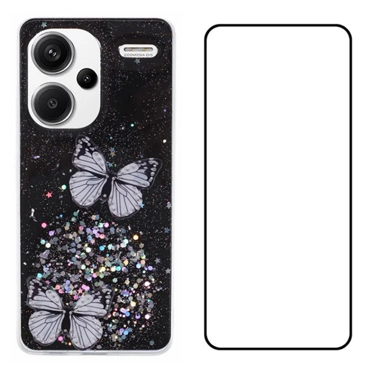 WANLONFENG AW Series for Xiaomi Redmi Note 13 Pro+ 5G Case TPU Phone Cover with Screen Film 3D Butterfly Bling