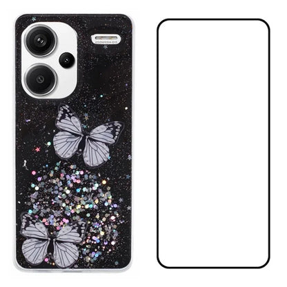 WANLONFENG AW Series for Xiaomi Redmi Note 13 Pro+ 5G Case TPU Phone Cover with Screen Film 3D Butterfly Bling