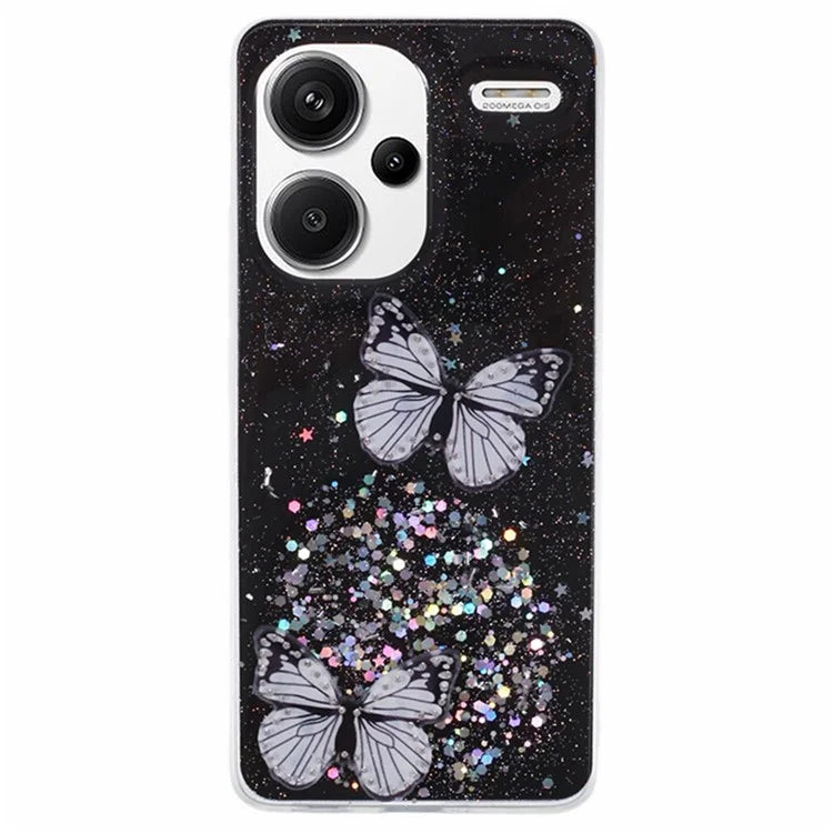 WANLONFENG AW Series for Xiaomi Redmi Note 13 Pro+ 5G Case TPU Phone Cover with Screen Film 3D Butterfly Bling