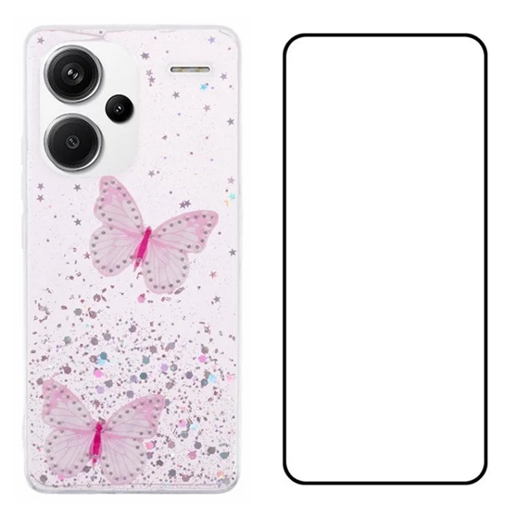 WANLONFENG AW Series for Xiaomi Redmi Note 13 Pro+ 5G Case TPU Phone Cover with Screen Film 3D Butterfly Bling