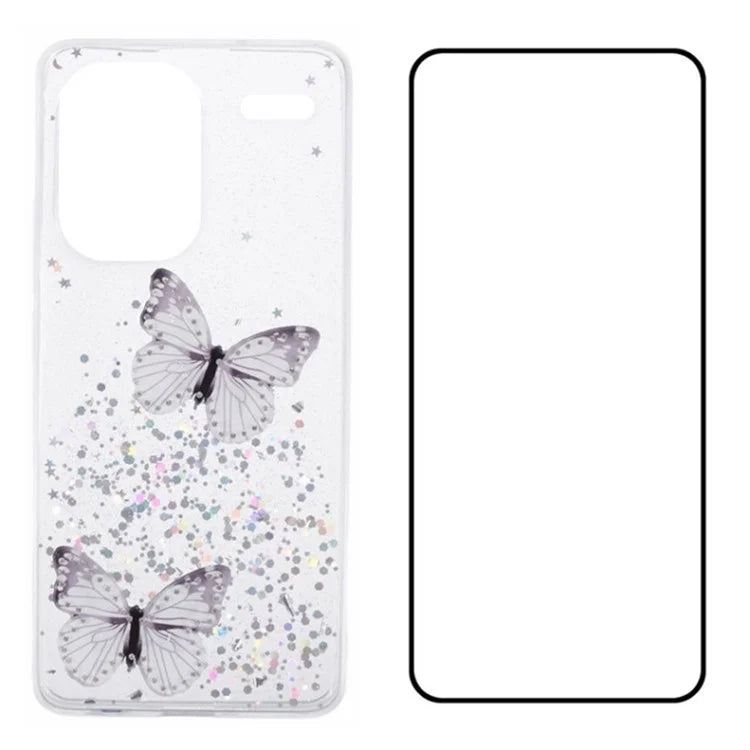 WANLONFENG AW Series for Xiaomi Redmi Note 13 Pro+ 5G Case TPU Phone Cover with Screen Film 3D Butterfly Bling