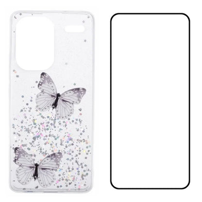 WANLONFENG AW Series for Xiaomi Redmi Note 13 Pro+ 5G Case TPU Phone Cover with Screen Film 3D Butterfly Bling