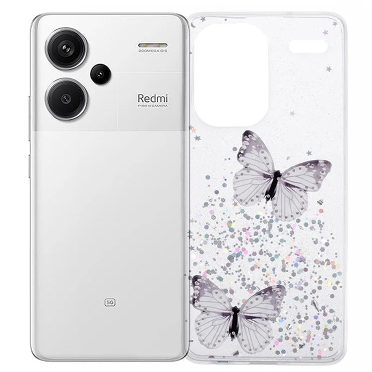 WANLONFENG AW Series for Xiaomi Redmi Note 13 Pro+ 5G Case TPU Phone Cover with Screen Film 3D Butterfly Bling