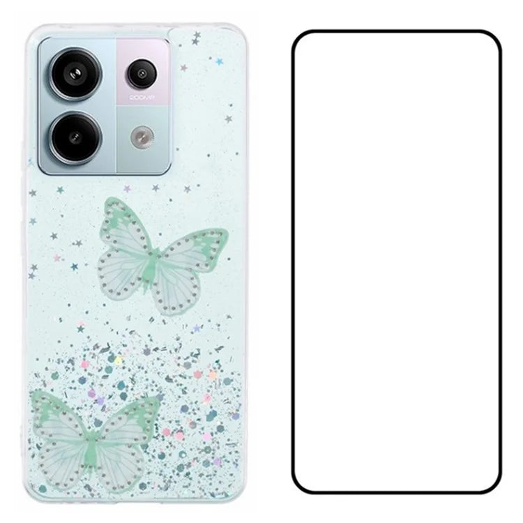 WANLONFENG AW Series for Xiaomi Poco X6 5G / Redmi Note 13 Pro 5G Case with Screen Film TPU Phone Cover PVC Butterfly Epoxy