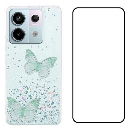 WANLONFENG AW Series for Xiaomi Poco X6 5G / Redmi Note 13 Pro 5G Case with Screen Film TPU Phone Cover PVC Butterfly Epoxy