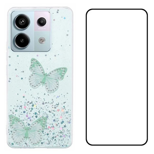 WANLONFENG AW Series for Xiaomi Poco X6 5G / Redmi Note 13 Pro 5G Case with Screen Film TPU Phone Cover PVC Butterfly Epoxy