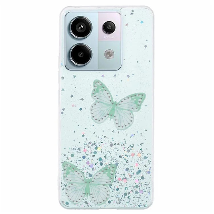 WANLONFENG AW Series for Xiaomi Poco X6 5G / Redmi Note 13 Pro 5G Case with Screen Film TPU Phone Cover PVC Butterfly Epoxy